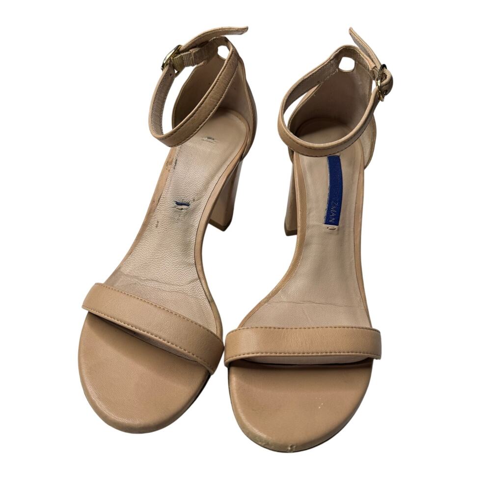 Stuart Weitzman Nude Leather Ankle Strap Block Heel Sandals 6 Flawed
